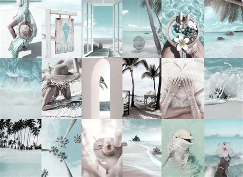 150pcs Beach Blue Aesthetic Wall Collage Beach Wall Art Blue Boho