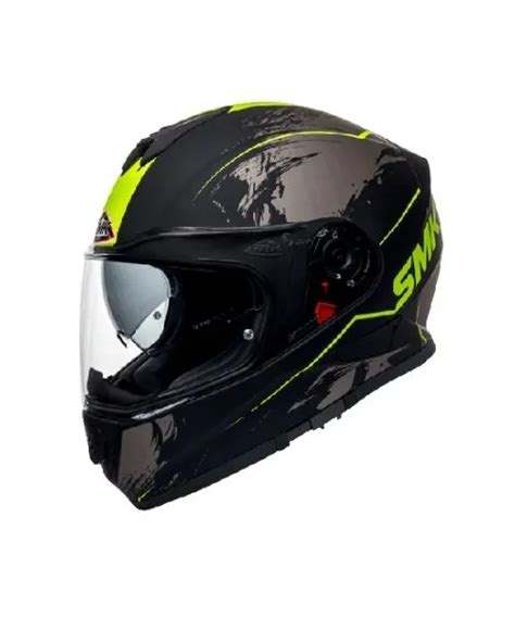 SMK Twister Wraith Gloss Black Grey Fluroscent Yellow Full Face Helmet