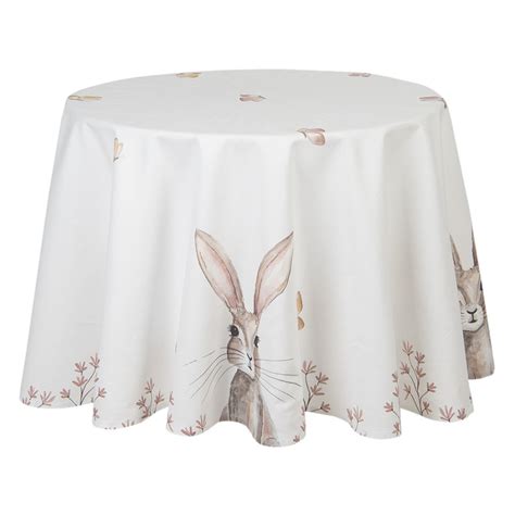 Reb Nappe Cm Blanc Marron Coton Lapin Rond Nappes De Table