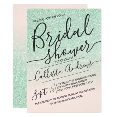 Mint Pink Sparkly Glitter Ombre Bridal Shower Invitation