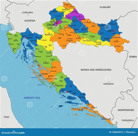 large political  administrative map  croatia wit vrogueco