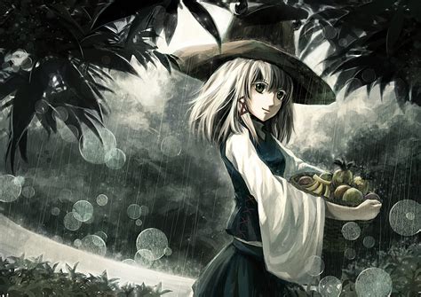 Blonde Hair Bubbles Crowdesu Food Forest Fruit Green Eyes Hat Moriya Suwako Rain Ribbons Touhou