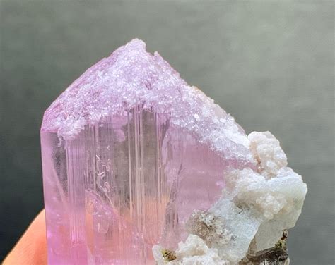 Natural Pink Colour Kunzite Crystal With Quartz Combined On Matrix