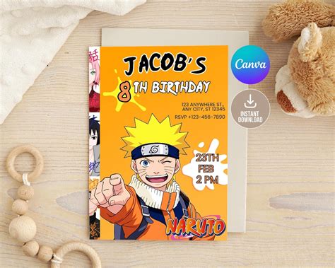 Editable Anime Birthday Invitation Template Editable Birthday