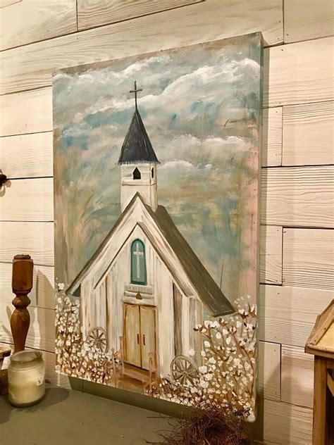 Cottonfield Church Painting Farmhouse Decor Church Art Cotton