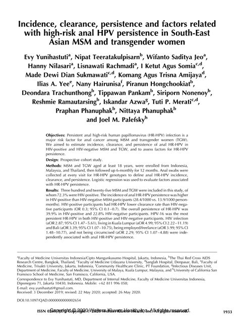 Pdf Incidence Clearance Persistence And Factors Related With High