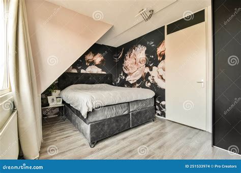 Mansard Bedroom With Minimalist Interior Design Stock Photo Image Of