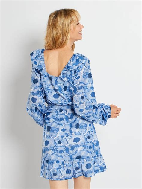 Jurk Met Print En Volants Blauw Kiabi