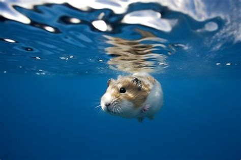 Premium Photo | Hamster swimming in the water with white cloud in the background