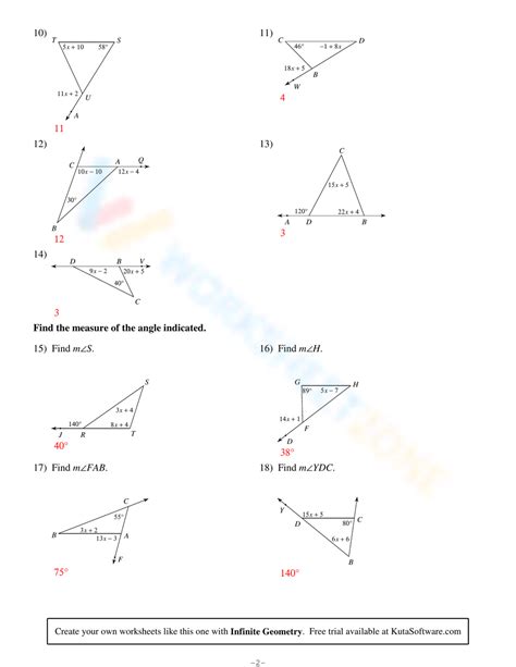 Free Printable Exterior Angle Theorem Worksheets