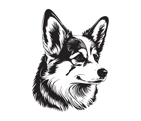 Pembroke Welsh Corgi Face, Silhouette Dog Face, black and white ...