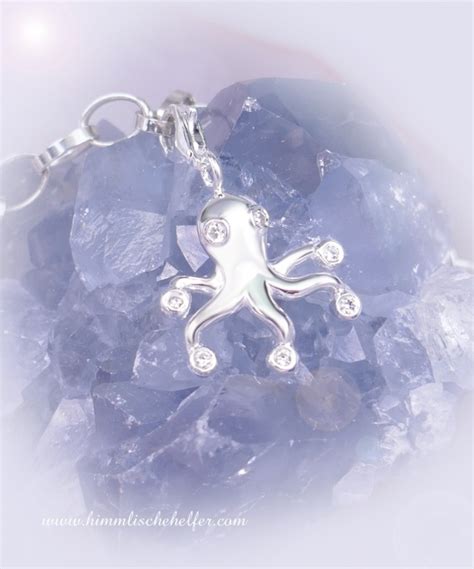 Tintenfisch Krafttier Charm Silber Anhänger mit Karabiner