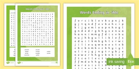 Words Ending In Ible Word Search