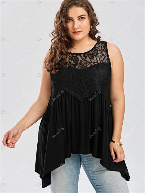 Lace Panel Plus Size Asymmetrical Tunic Top Tunic Tops Asymmetrical