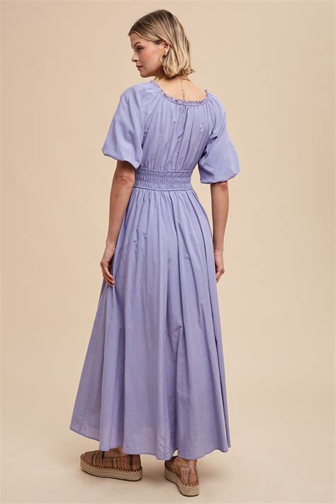 Lavender Smocked Puff Sleeve Maxi Dress Pinkblush