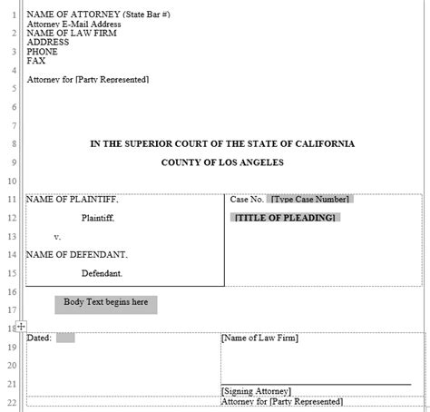 Pleading Form: Los Angeles Superior Court | Word Automation