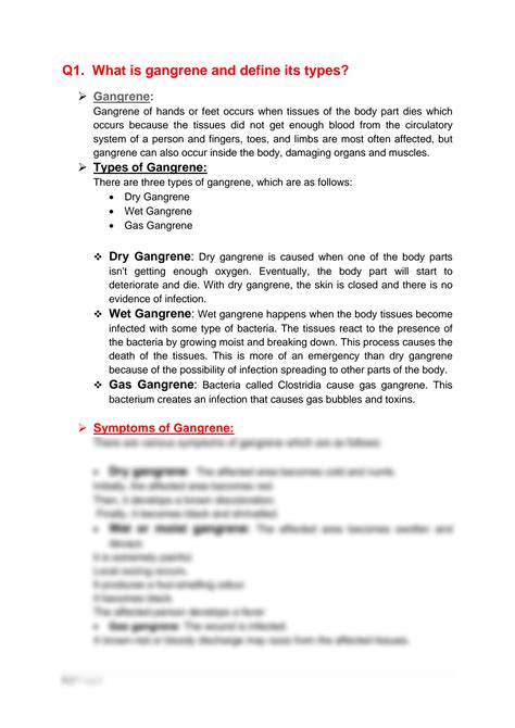 SOLUTION: Gangrene and types of gangrene - Studypool