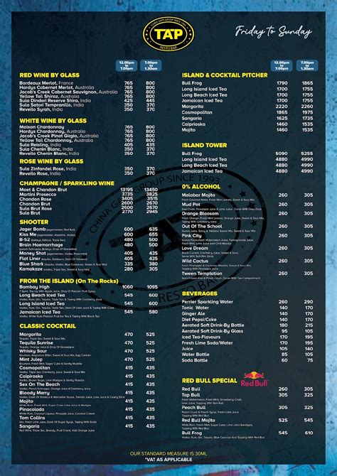 Menu at TAP Resto Bar, Mumbai, 3rd Floor