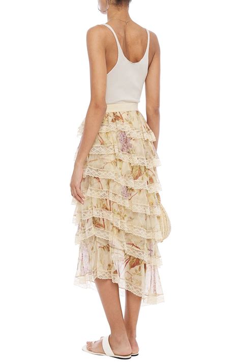 Zimmermann Sabotage Tiered Lace Trimmed Floral Print Silk Chiffon Midi