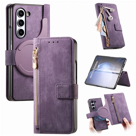 ELEHOLD For Samsung Galaxy Z Fold 5 Wallet Case Zipper Storage Flip