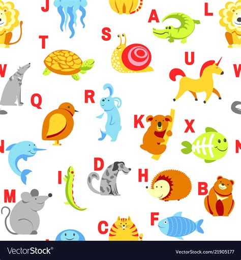 Alphabet Animals And Letters Study For Children Vector Image