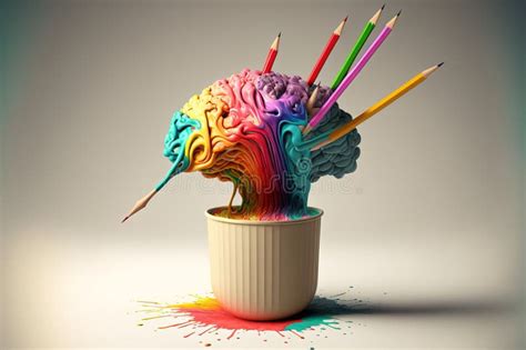 Colour Brain With Pencils Representing Creative Ideas Generative Ai