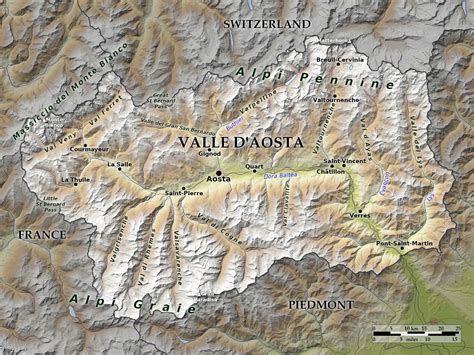 Blue Green Atlas Free Relief Map Of Italy Aosta Valley Valle D Aosta