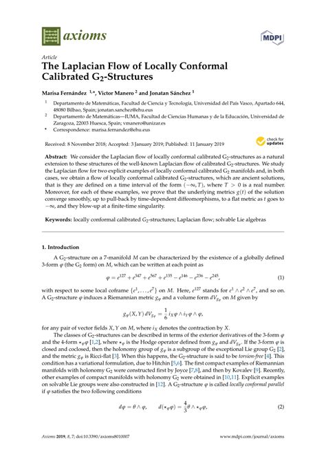 PDF The Laplacian Flow Of Locally Conformal Calibrated G2 Structures