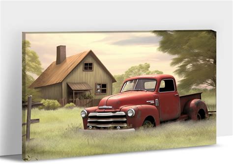 Farmhouse Truck Wall Art Old Truck Canvas Prints Barn Picture Wall Art For Rustic