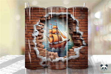 D Pirate Boat Cracked Hole Tumbler Wrap Graphic By Pandastic