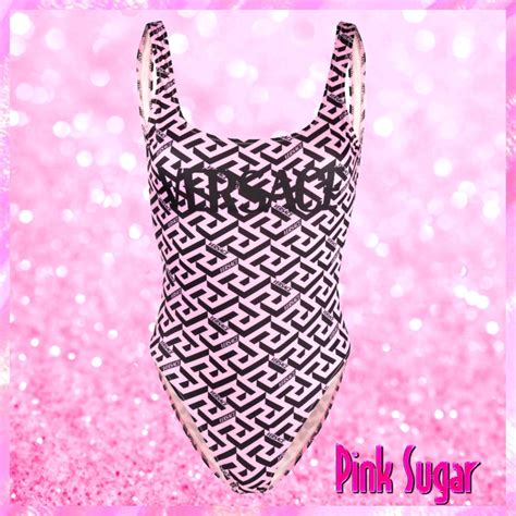 Versace Designer Greca Print Swimsuit In Pink Pink Sugar Bikini