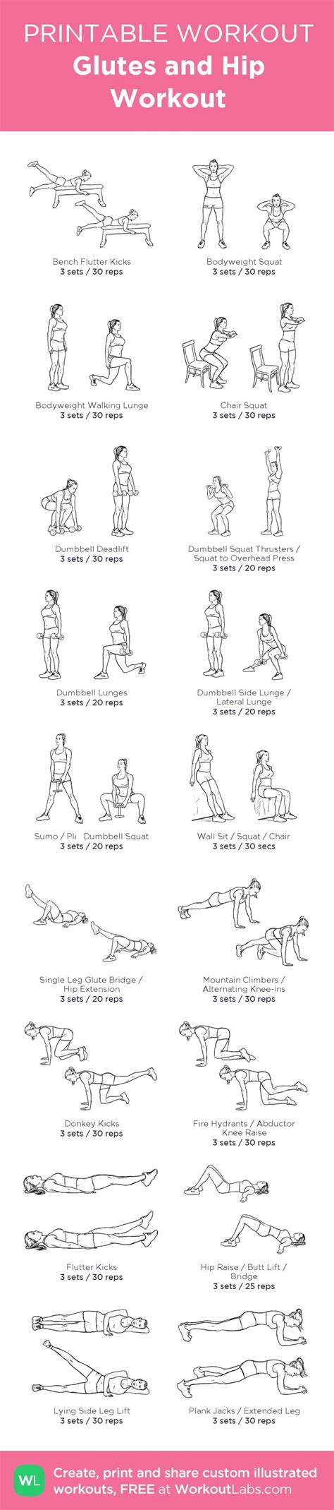 Glutes and Hip Workout | Hip workout, Printable workouts, Workout labs