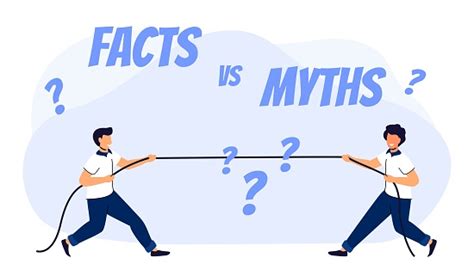 Myths Vs Facts Vector Illustration On White Background Two Men Are Pulling The Rope Proving