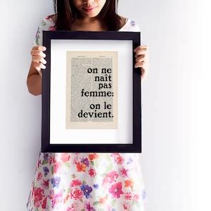 Simone De Beauvoir Quote Print on an Antique Page on Ne Naît Pas Femme