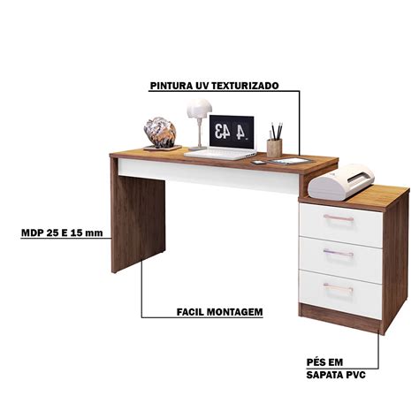 Mesa para Escritório Home Office Corina 3 Gavetas GranBelo