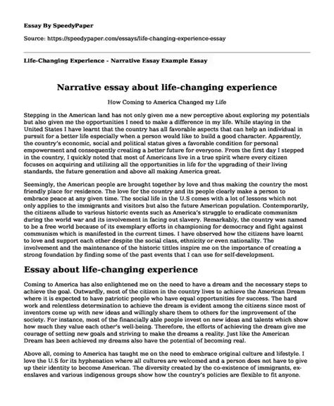 Essay Narrative Move On To Emerica That Changed My Life Clearance ...