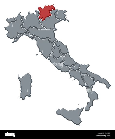 Political Map Of Italy With The Several Regions Where Trentino Alto