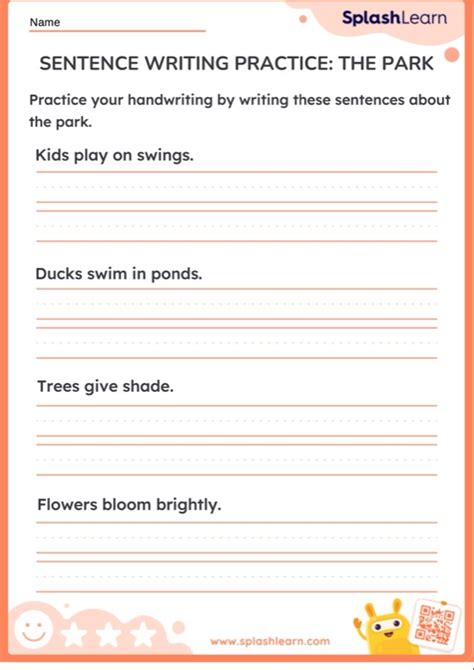 Sentence Writing Practice The Park Printable ELA Worksheet