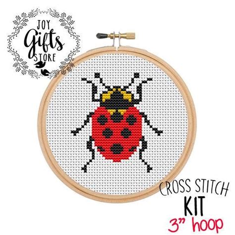 Ladybug Cross Stitch Set Ladybug Kit Funny Counted Cross Etsy