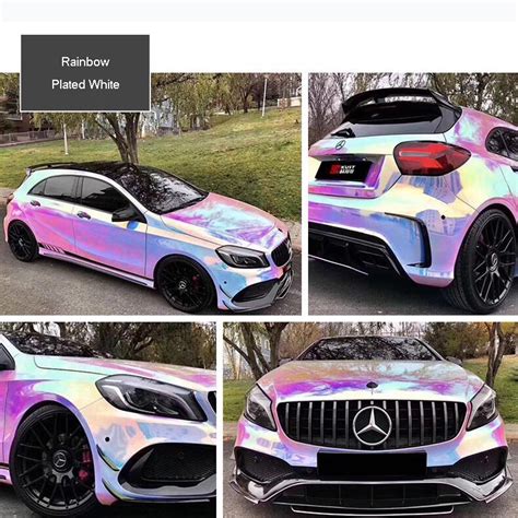 10Mx1 35M Holographic Rainbow Chrome White Car Body Vinyl Wrap PVC