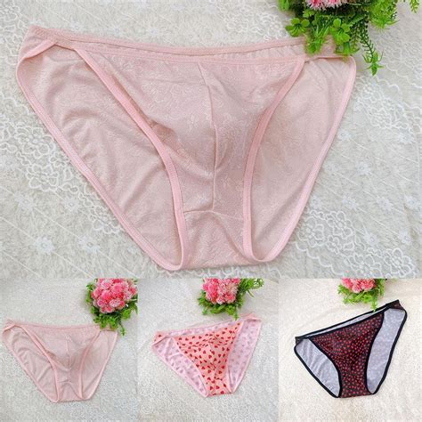 Men Ice Silk Print Bulge Pouch Briefs Bikini Lingerie Underwear Underpants Comfy Soft Ice Silk G