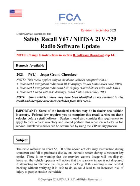 Fillable Online Safety Recall Y Nhtsa V Radio Software Update