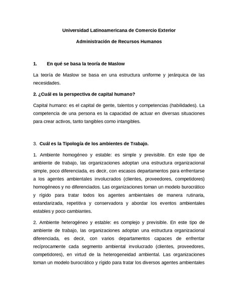 Cuestionario De Capítulo 2 Recursos Humanos Exámenes De Dirección De