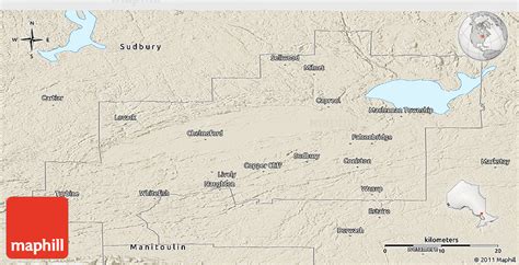 Shaded Relief Panoramic Map of Greater Sudbury / Grand Sudbury