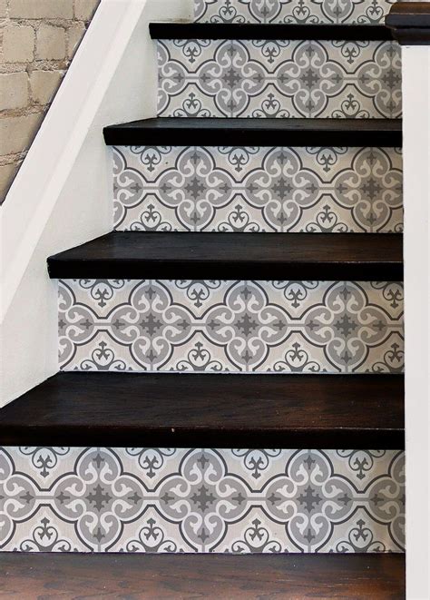 Woven Look Grey Moroccan Tile Stair Sticker Cpeel And Stick Riservinyl Strip Self Adhesive