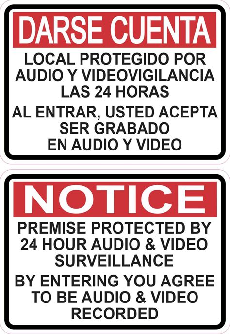 Stickertalk Spanish English Premise Protected By Hour Surveillance