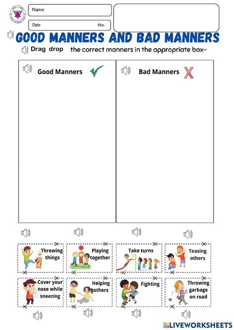 Tuesday Task Good Manners K Worksheet