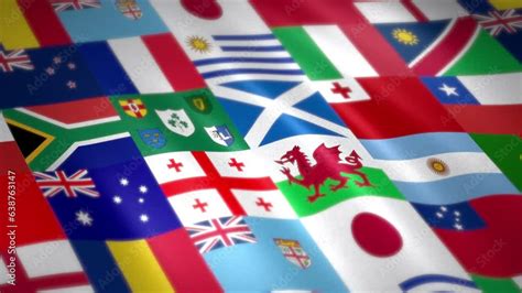 Waving Rugby World Cup Flag With Flags Of Qualified Teams D