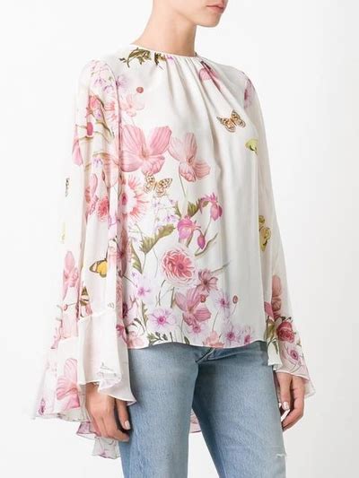 Giambattista Valli Cape Back Snowdrop Print Silk Georgette Blouse In