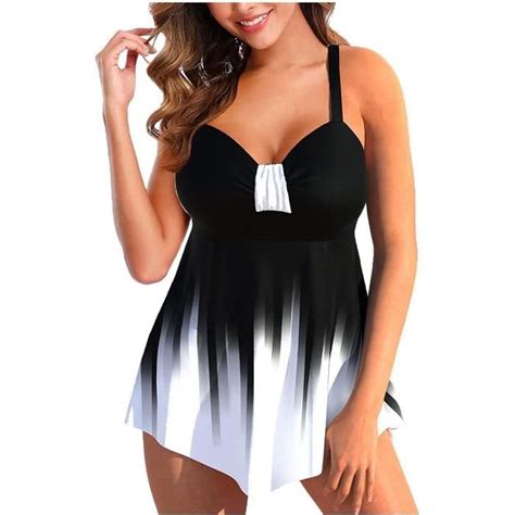 Maillot de Bain Femme Mode Sexy 2 Pieces Tankini Push Up Jupette Elégante Imprimé Bikini